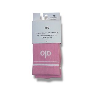 ALO Yoga NWT Unisex Half Crew Socks in Sweet Pink White Size M